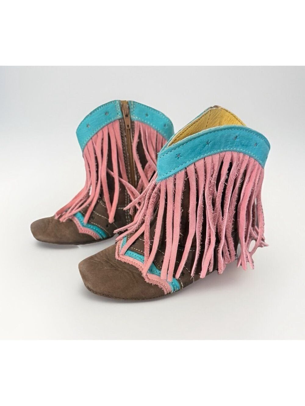 Shea “Lyddie” Fringe Baby Boots Infant Size Western Cowgirl Blue & Pink Leather